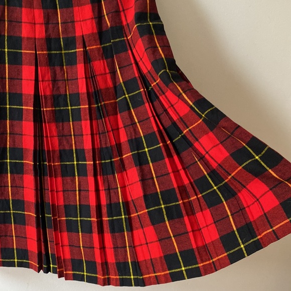 100% WOOL PLAID PLEATED VINTAGE MIDI SKIRT - Picture 5 of 7
